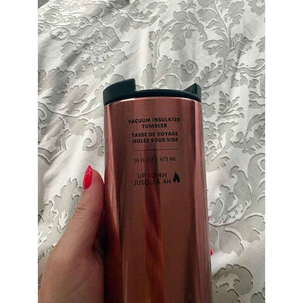 Starbucks Vacuum Insulated 10-Side COPPER-ROSE GOLD Stainless Tumbler 16 oz, Lid